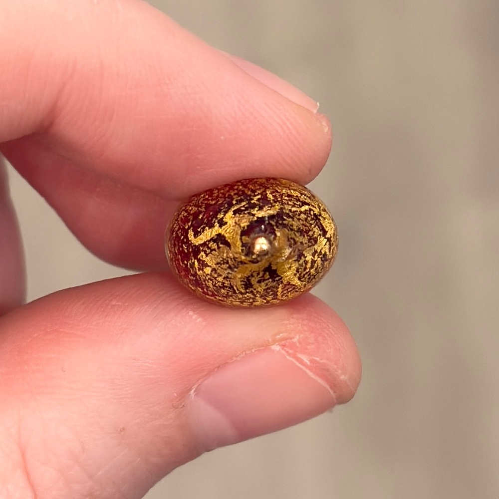 14K Murano Glass Heart Charm, Yellow Gold Pendant, Dainty Petite, Red Gold Bead - Picture 12 of 13